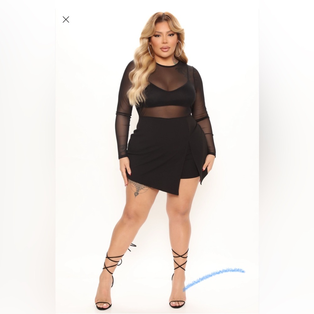 Fashion Nova Black Sheer Sleeve Romper